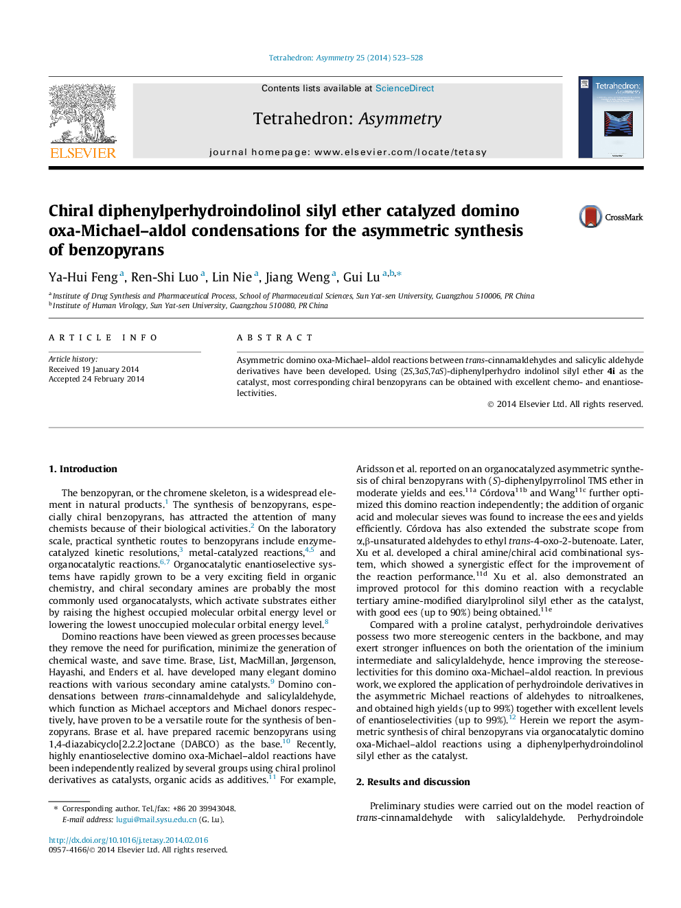Chiral diphenylperhydroindolinol silyl ether catalyzed domino oxa-Michael–aldol condensations for the asymmetric synthesis of benzopyrans