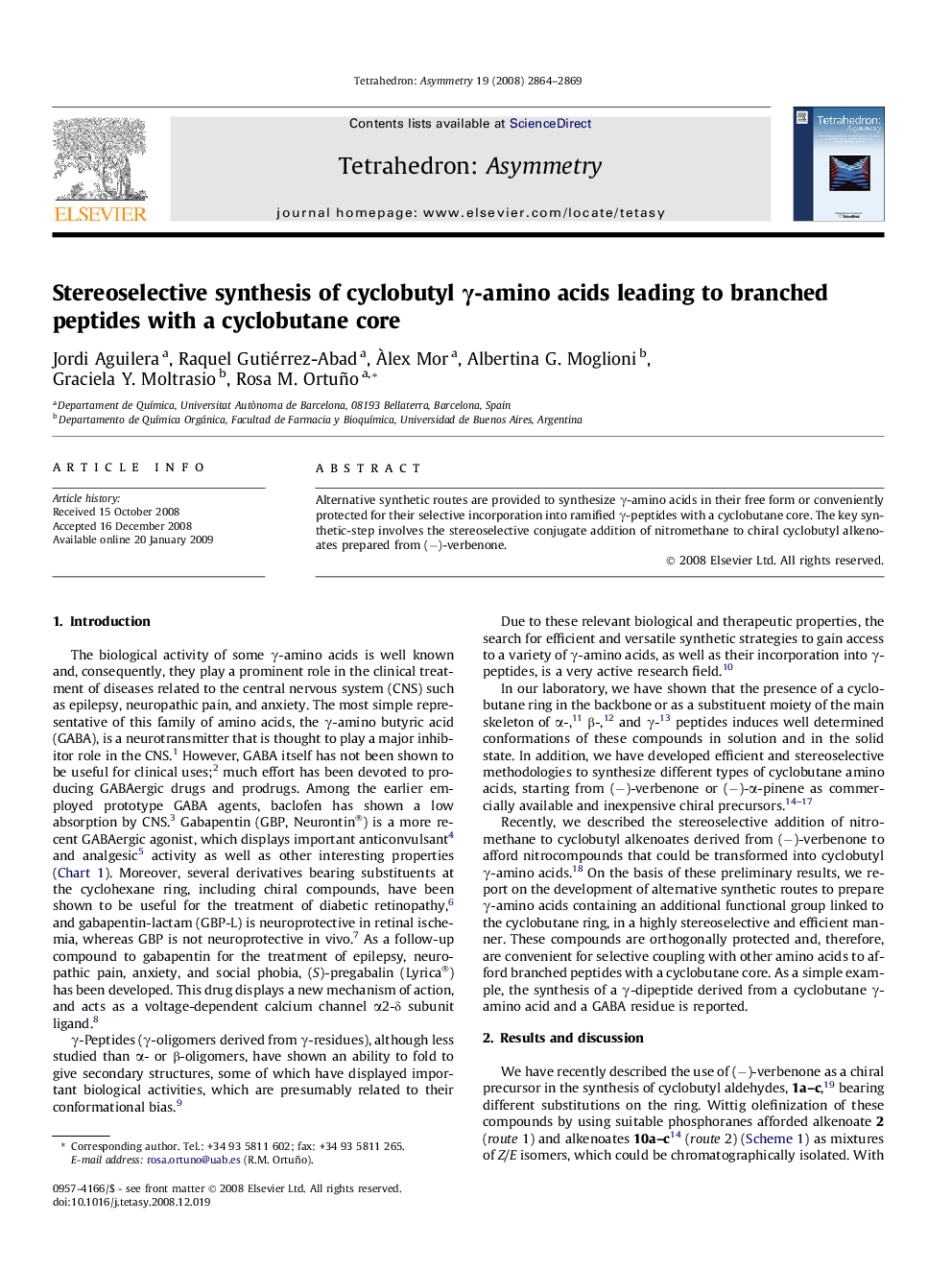 Stereoselective synthesis of cyclobutyl γ-amino acids leading to branched peptides with a cyclobutane core