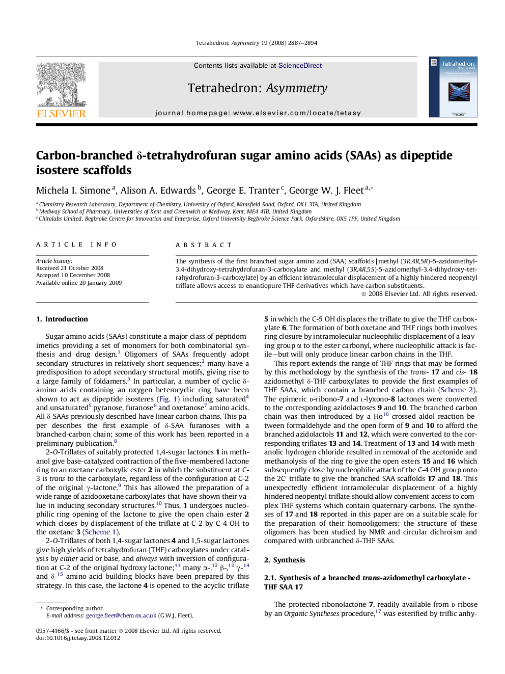 Carbon-branched δ-tetrahydrofuran sugar amino acids (SAAs) as dipeptide isostere scaffolds