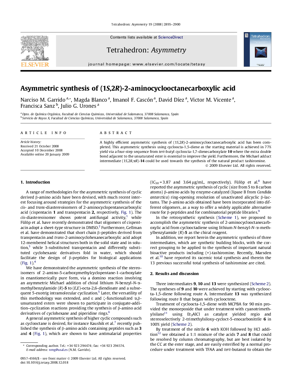 Asymmetric synthesis of (1S,2R)-2-aminocyclooctanecarboxylic acid