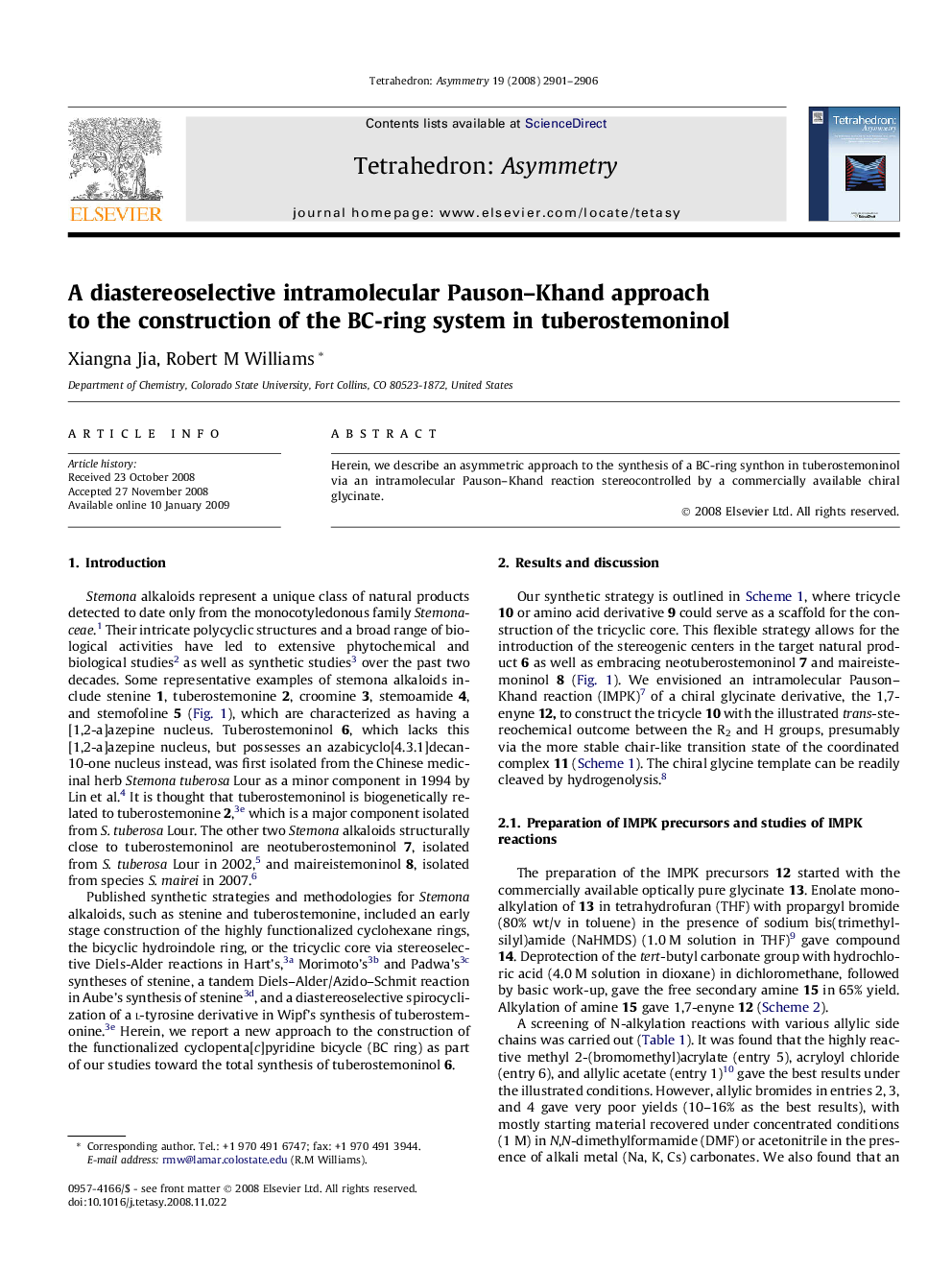 A diastereoselective intramolecular Pauson-Khand approach to the construction of the BC-ring system in tuberostemoninol