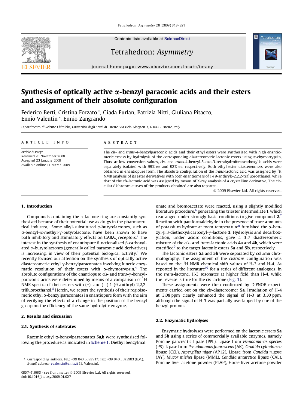 Synthesis of optically active α-benzyl paraconic acids and their esters and assignment of their absolute configuration