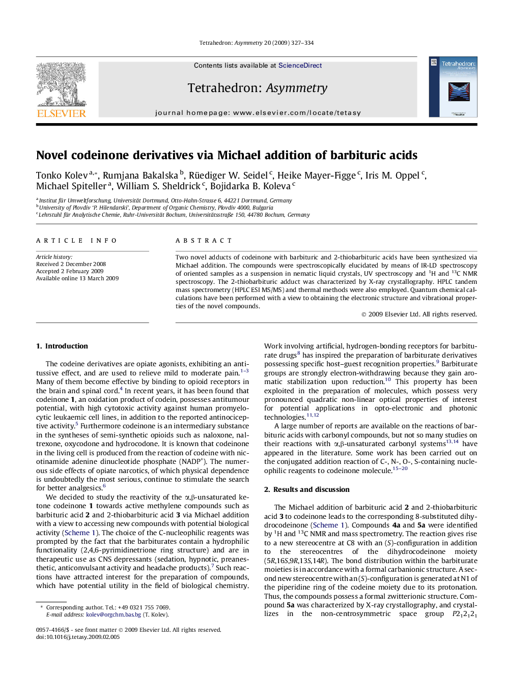 Novel codeinone derivatives via Michael addition of barbituric acids
