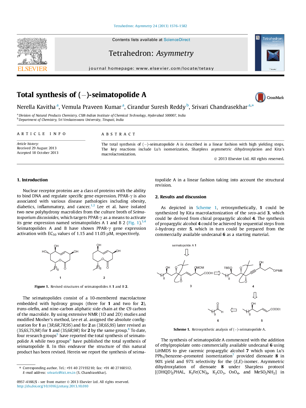 Total synthesis of (−)-seimatopolide A