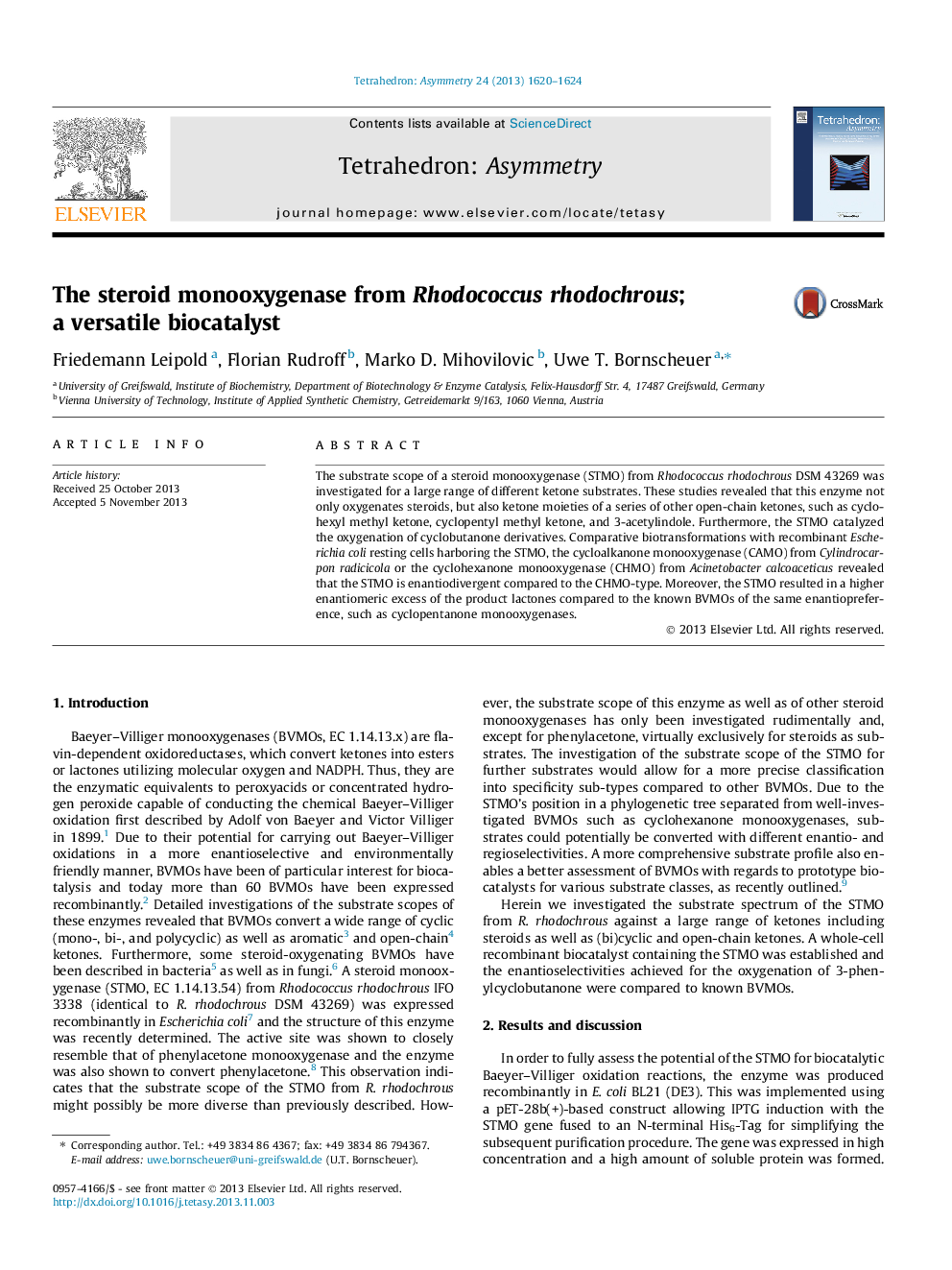 The steroid monooxygenase from Rhodococcus rhodochrous; a versatile biocatalyst