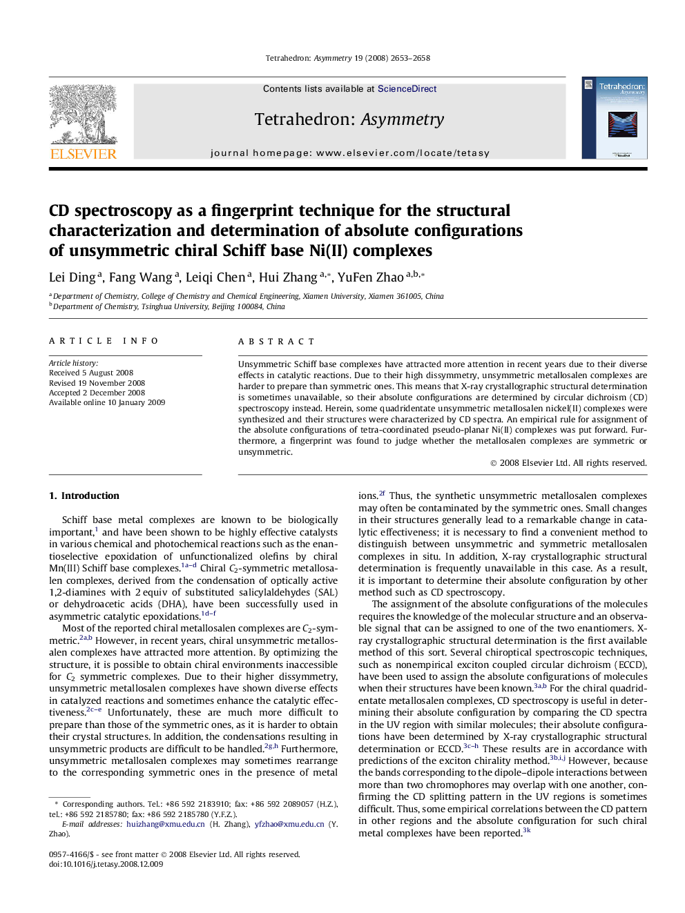 CD spectroscopy as a fingerprint technique for the structural characterization and determination of absolute configurations of unsymmetric chiral Schiff base Ni(II) complexes