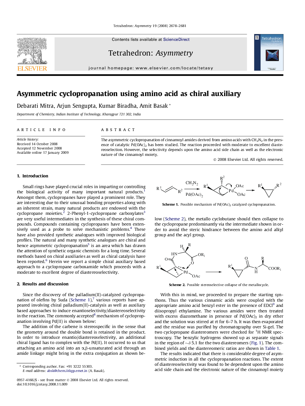 Asymmetric cyclopropanation using amino acid as chiral auxiliary