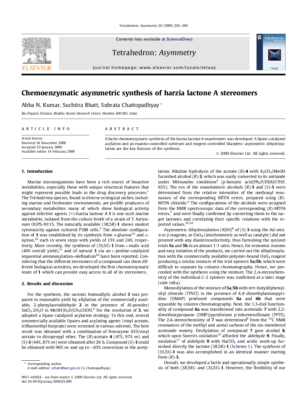 Chemoenzymatic asymmetric synthesis of harzia lactone A stereomers