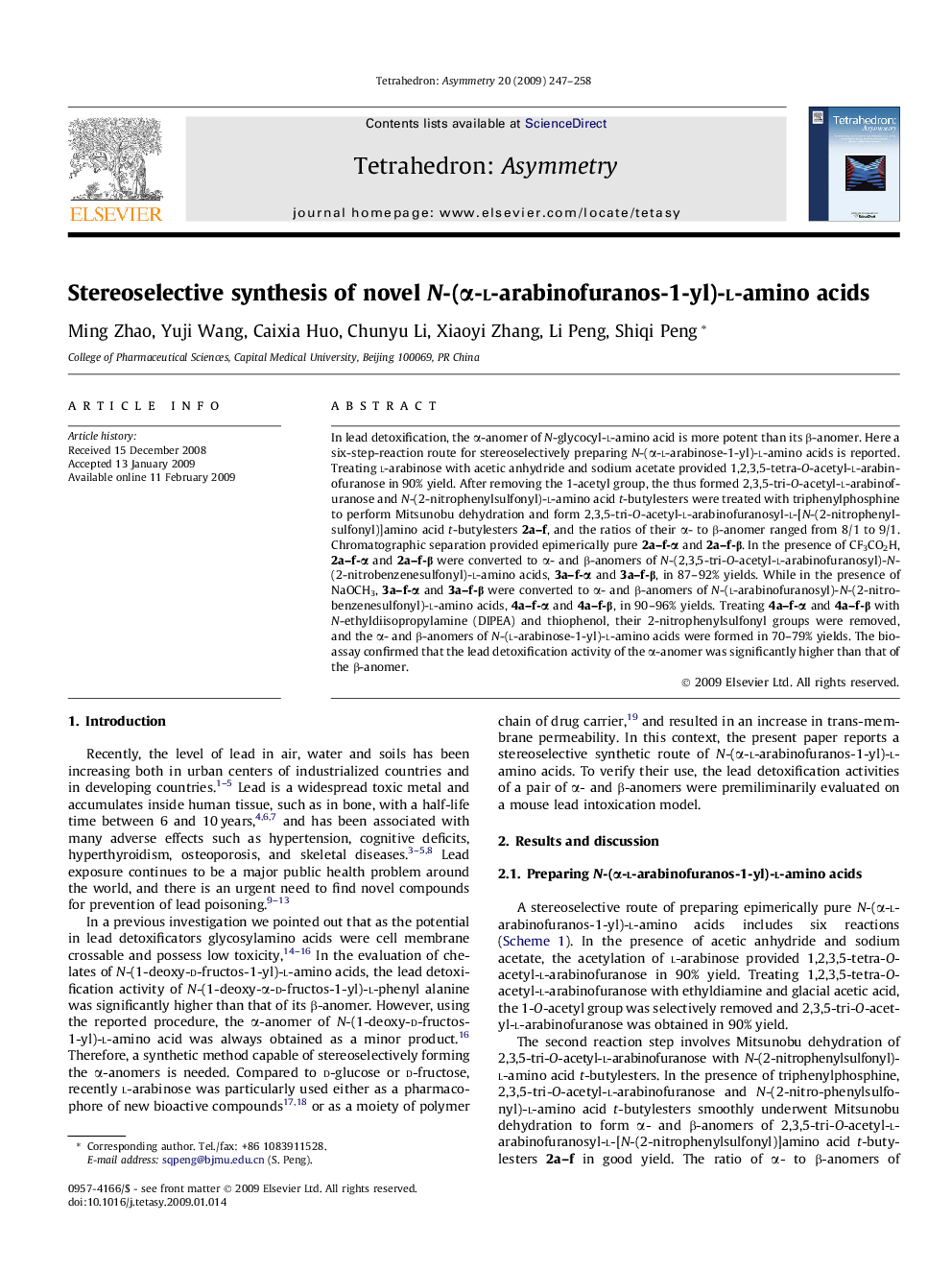 Stereoselective synthesis of novel N-(α-l-arabinofuranos-1-yl)-l-amino acids