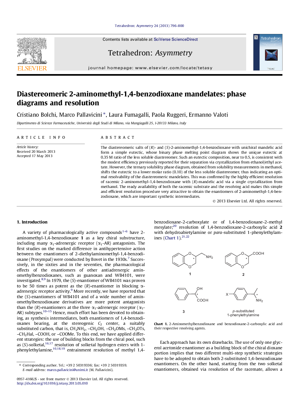 Diastereomeric 2-aminomethyl-1,4-benzodioxane mandelates: phase diagrams and resolution