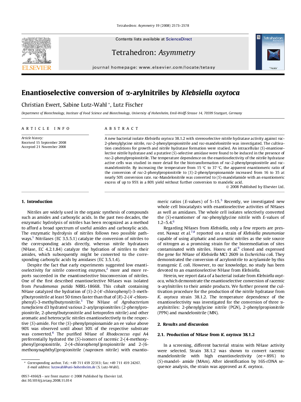 Enantioselective conversion of α-arylnitriles by Klebsiella oxytoca