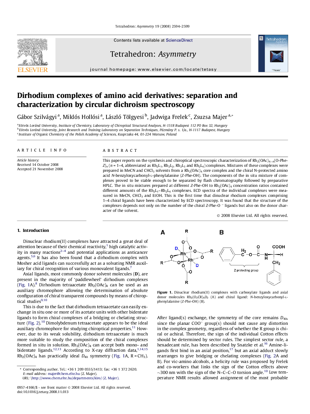 Dirhodium complexes of amino acid derivatives: separation and characterization by circular dichroism spectroscopy