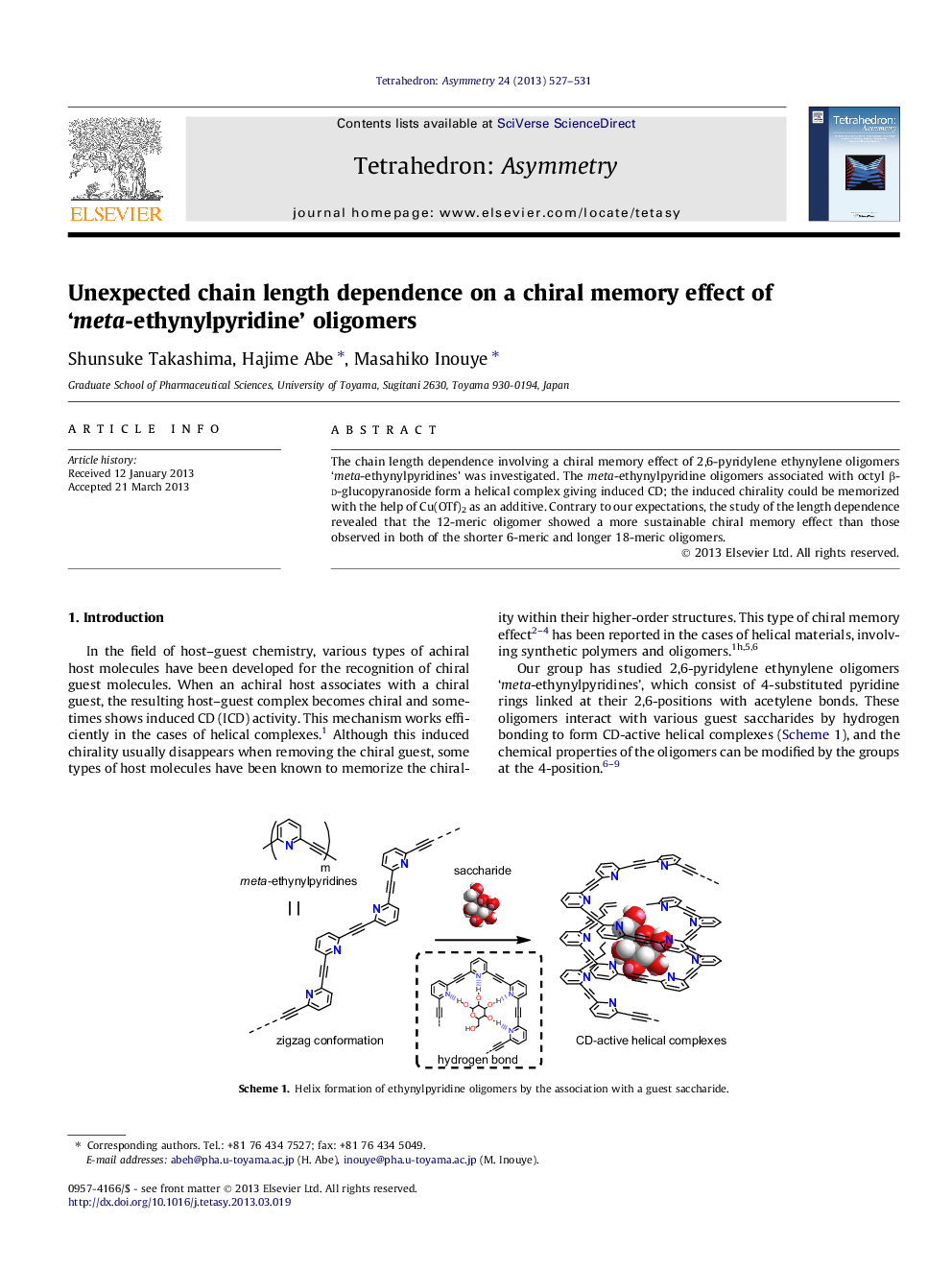 Unexpected chain length dependence on a chiral memory effect of ‘meta-ethynylpyridine’ oligomers