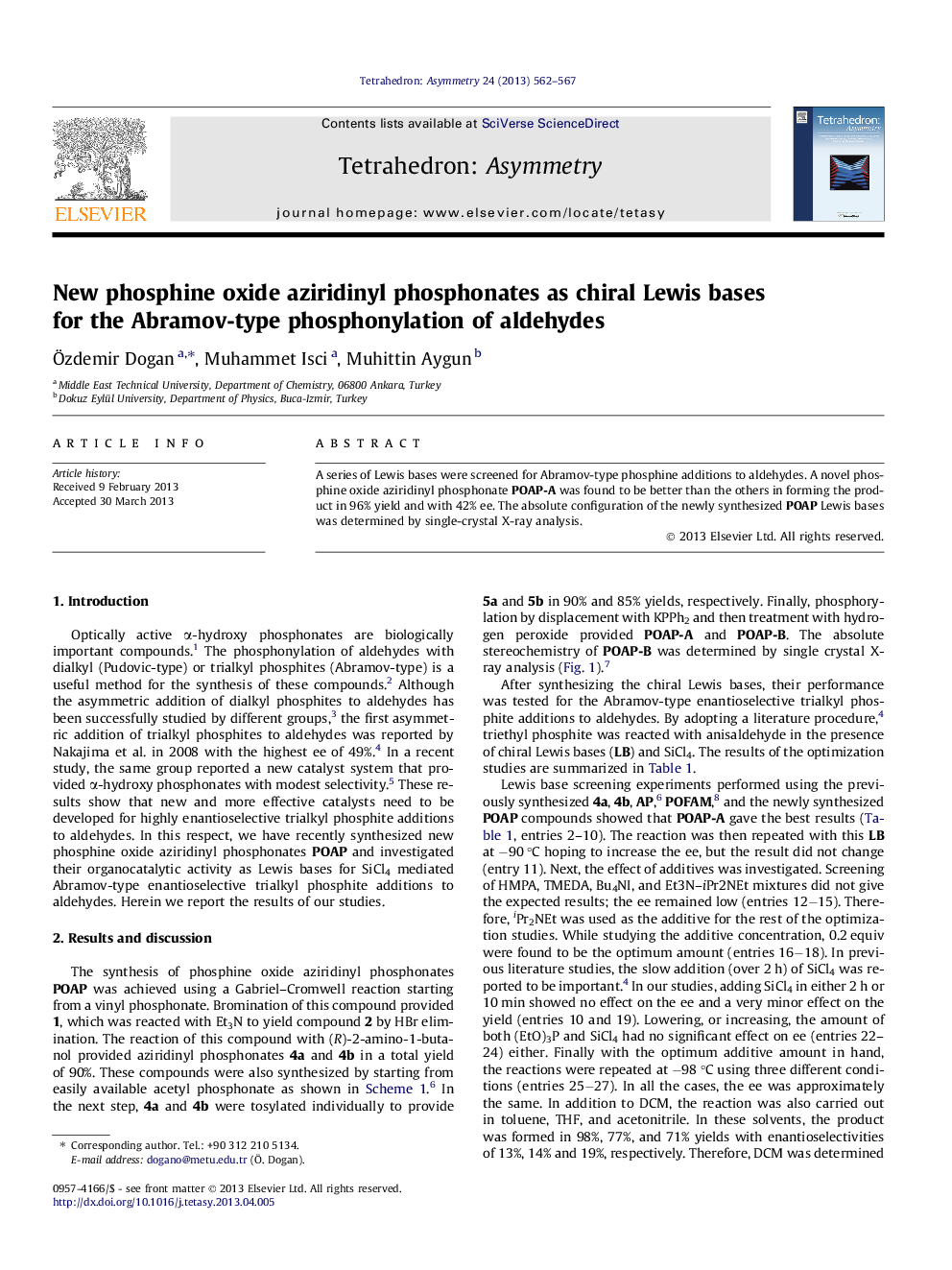 New phosphine oxide aziridinyl phosphonates as chiral Lewis bases for the Abramov-type phosphonylation of aldehydes