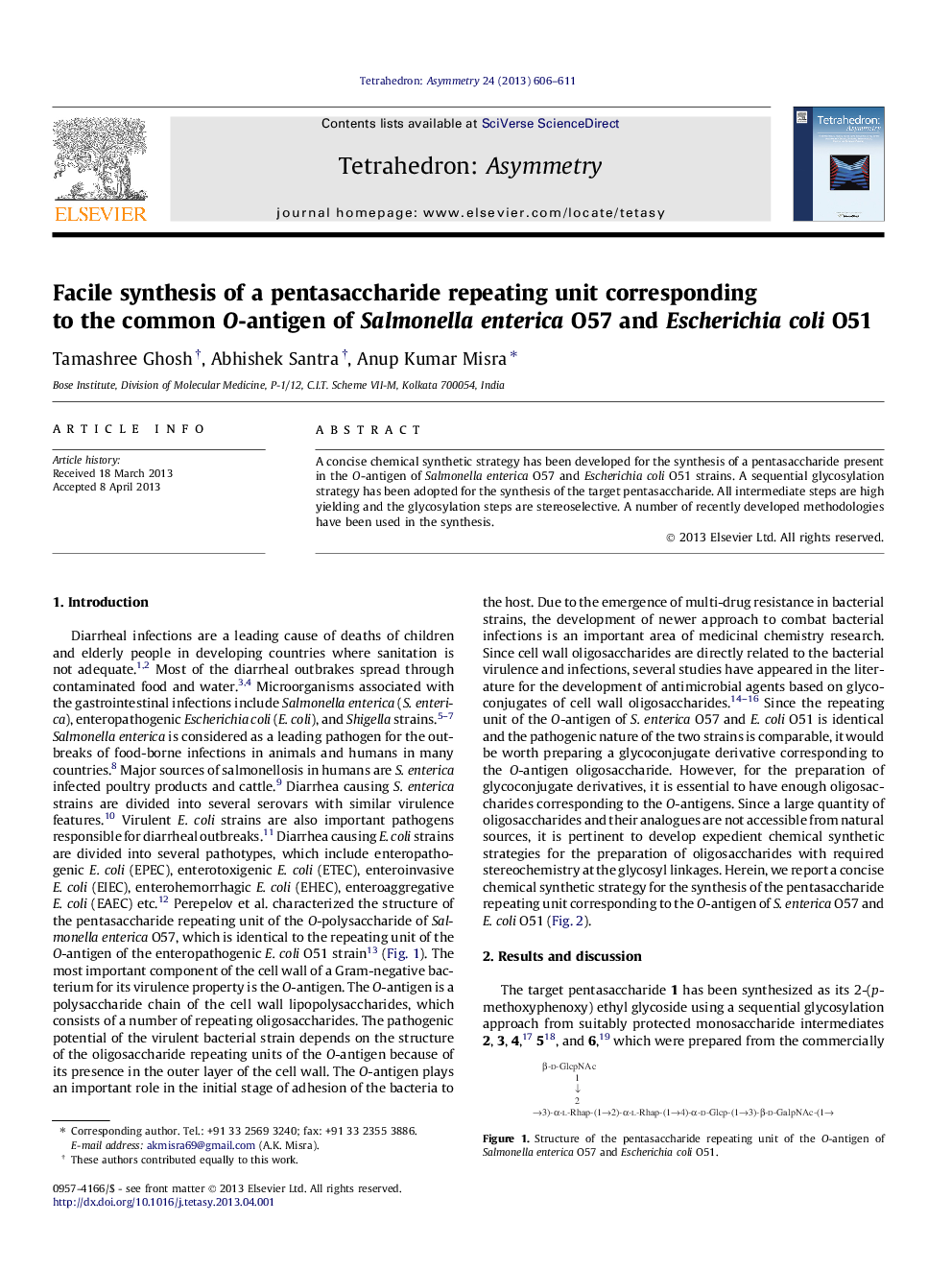 Facile synthesis of a pentasaccharide repeating unit corresponding to the common O-antigen of Salmonella enterica O57 and Escherichia coli O51
