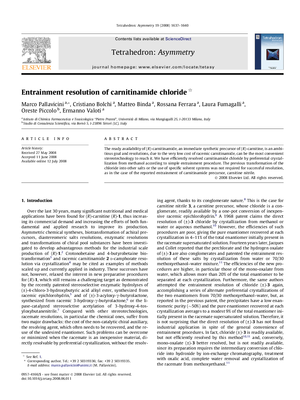 Entrainment resolution of carnitinamide chloride