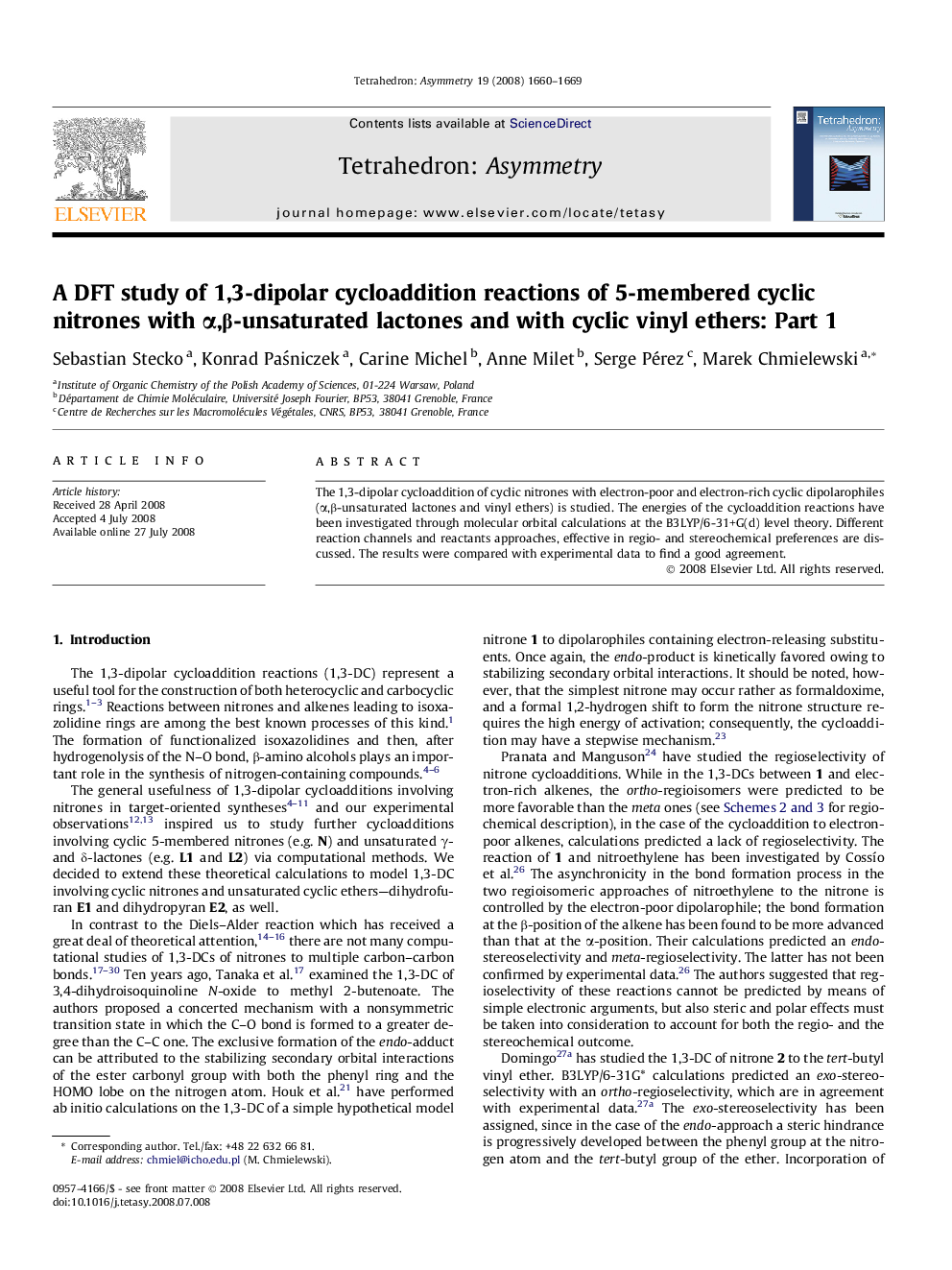 A DFT study of 1,3-dipolar cycloaddition reactions of 5-membered cyclic nitrones with α,β-unsaturated lactones and with cyclic vinyl ethers: Part 1