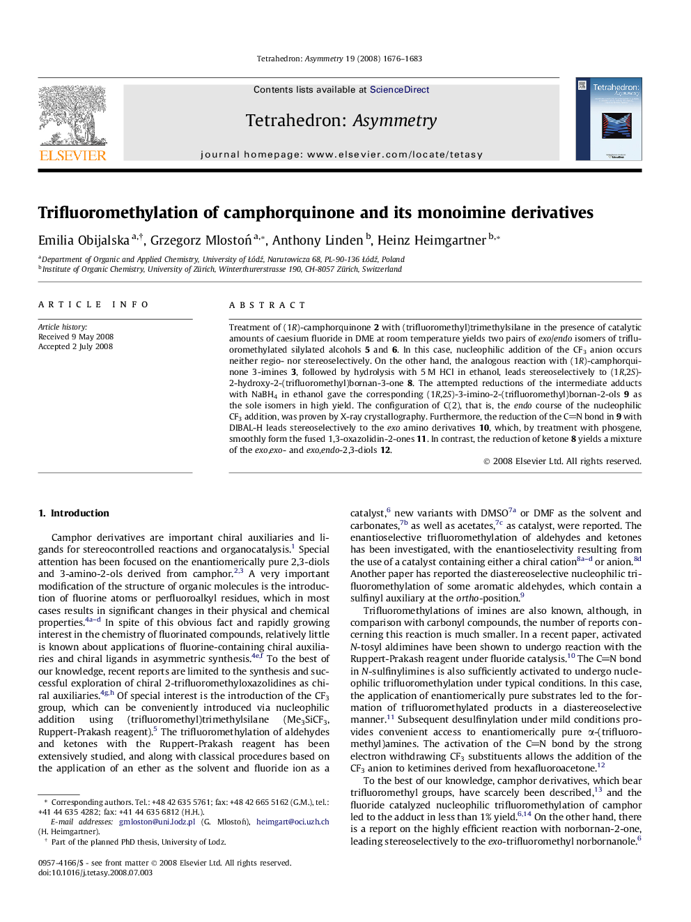 Trifluoromethylation of camphorquinone and its monoimine derivatives