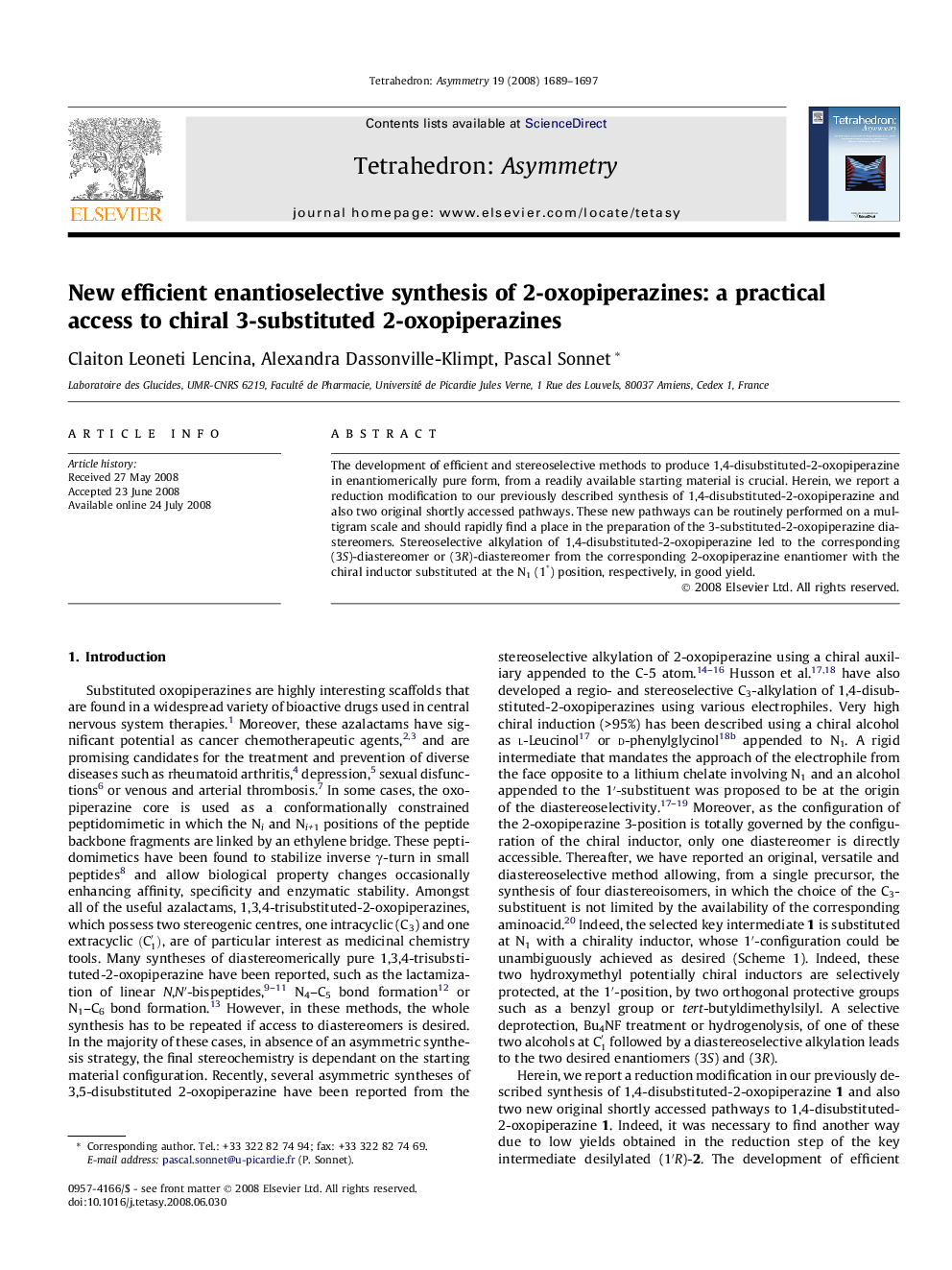 New efficient enantioselective synthesis of 2-oxopiperazines: a practical access to chiral 3-substituted 2-oxopiperazines