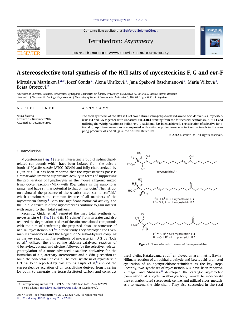 A stereoselective total synthesis of the HCl salts of mycestericins F, G and ent-F