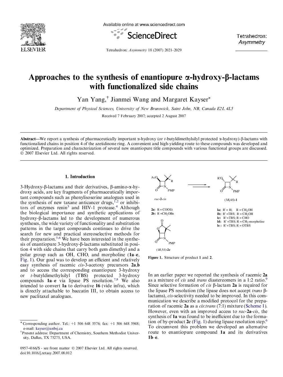 Approaches to the synthesis of enantiopure α-hydroxy-β-lactams with functionalized side chains