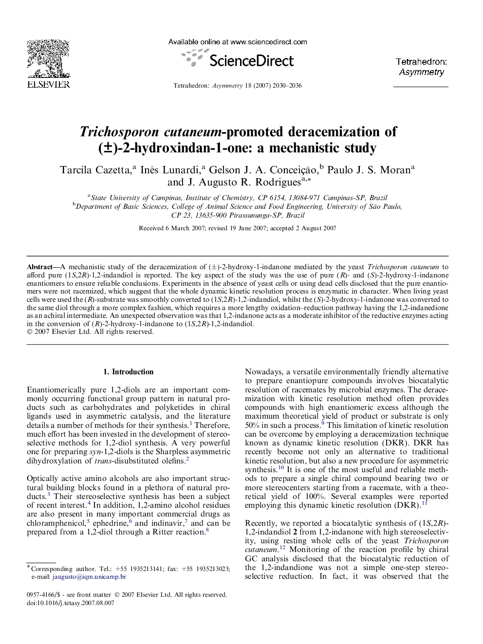 Trichosporon cutaneum-promoted deracemization of (Â±)-2-hydroxindan-1-one: a mechanistic study