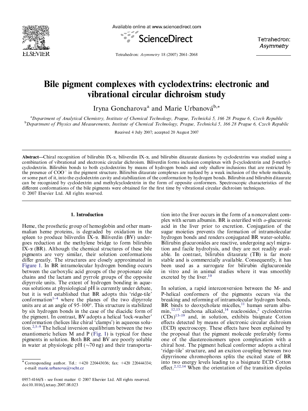 Bile pigment complexes with cyclodextrins: electronic and vibrational circular dichroism study