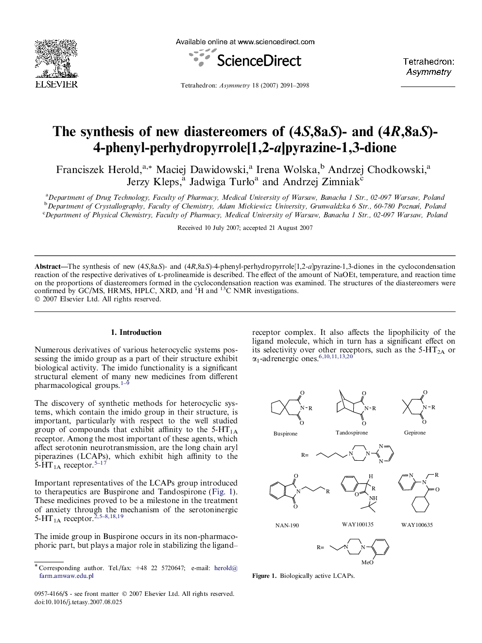 The synthesis of new diastereomers of (4S,8aS)- and (4R,8aS)-4-phenyl-perhydropyrrole[1,2-a]pyrazine-1,3-dione