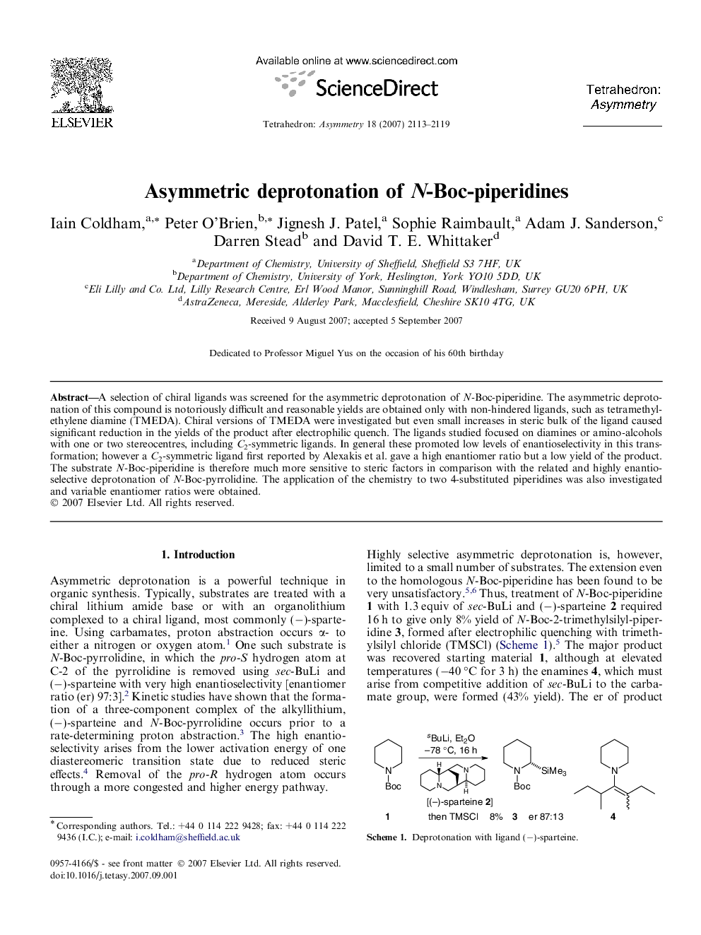 Asymmetric deprotonation of N-Boc-piperidines