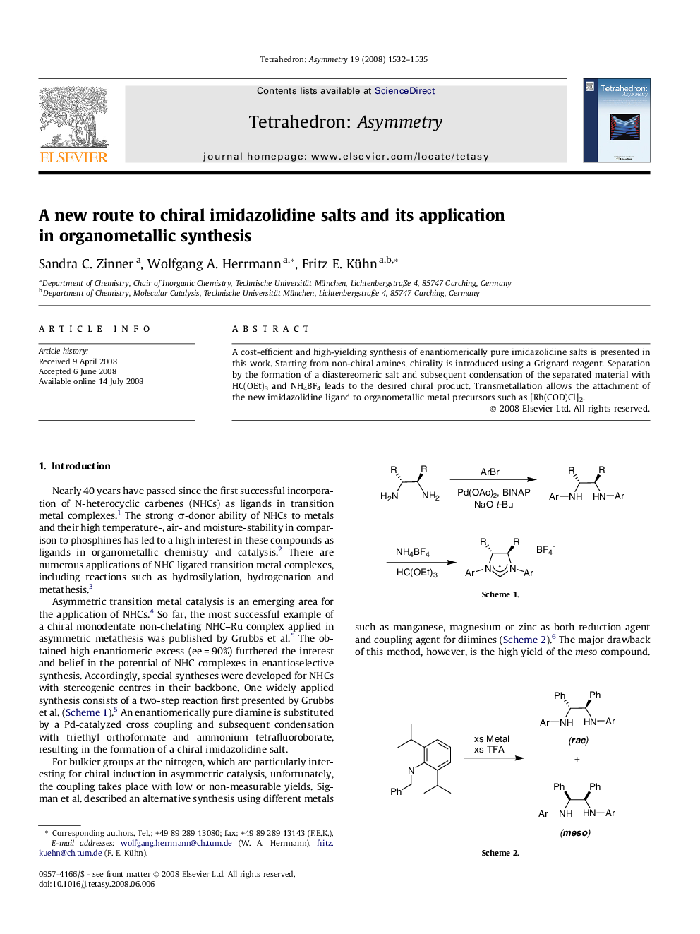 A new route to chiral imidazolidine salts and its application in organometallic synthesis