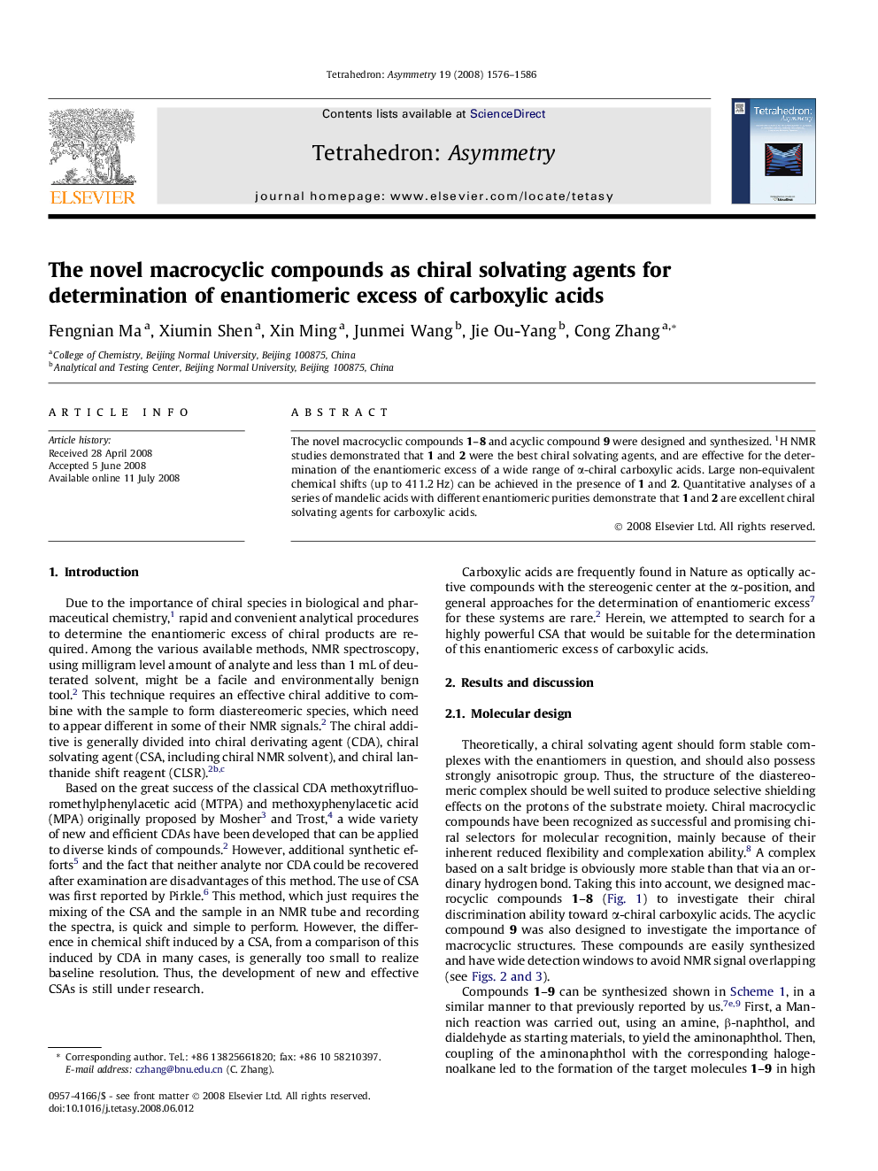 The novel macrocyclic compounds as chiral solvating agents for determination of enantiomeric excess of carboxylic acids