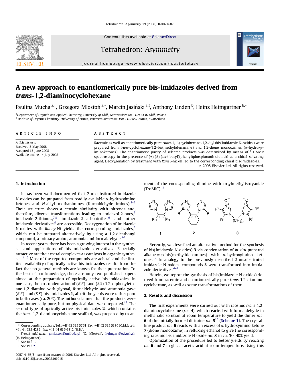 A new approach to enantiomerically pure bis-imidazoles derived from trans-1,2-diaminocyclohexane