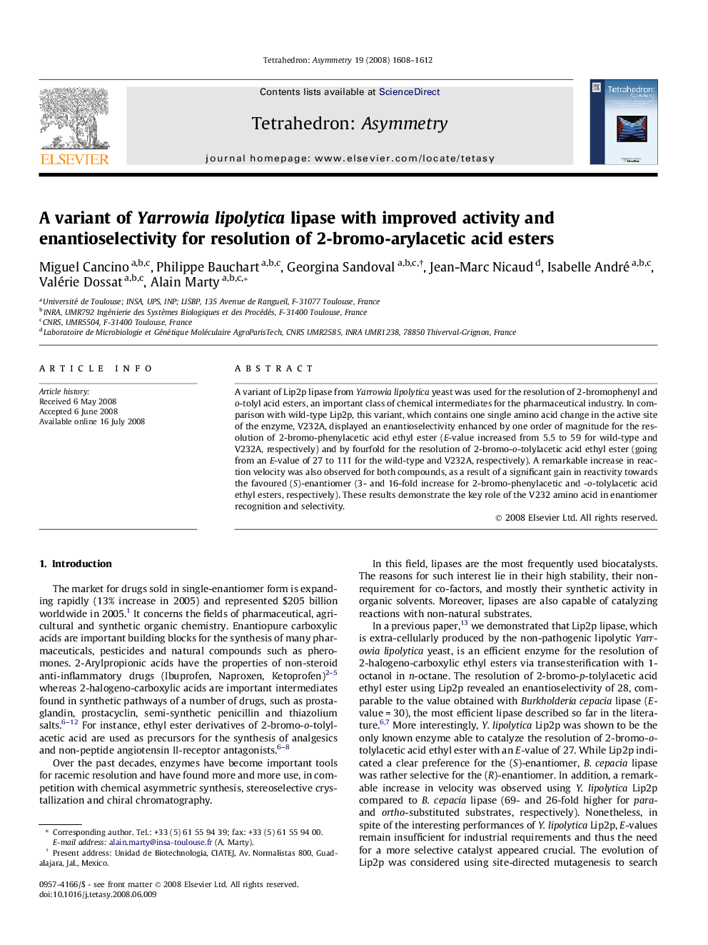 A variant of Yarrowia lipolytica lipase with improved activity and enantioselectivity for resolution of 2-bromo-arylacetic acid esters