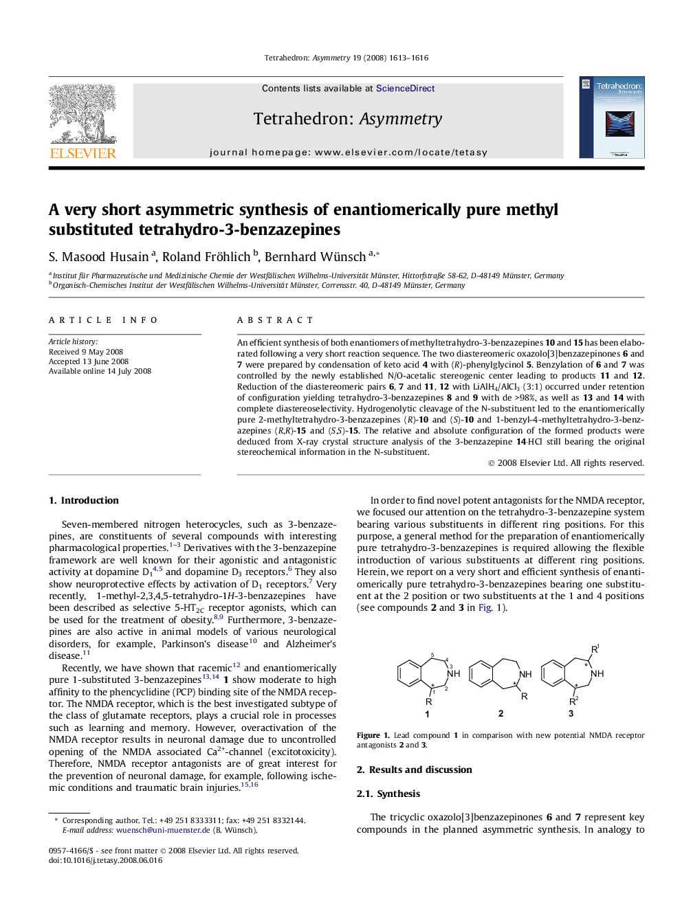 A very short asymmetric synthesis of enantiomerically pure methyl substituted tetrahydro-3-benzazepines