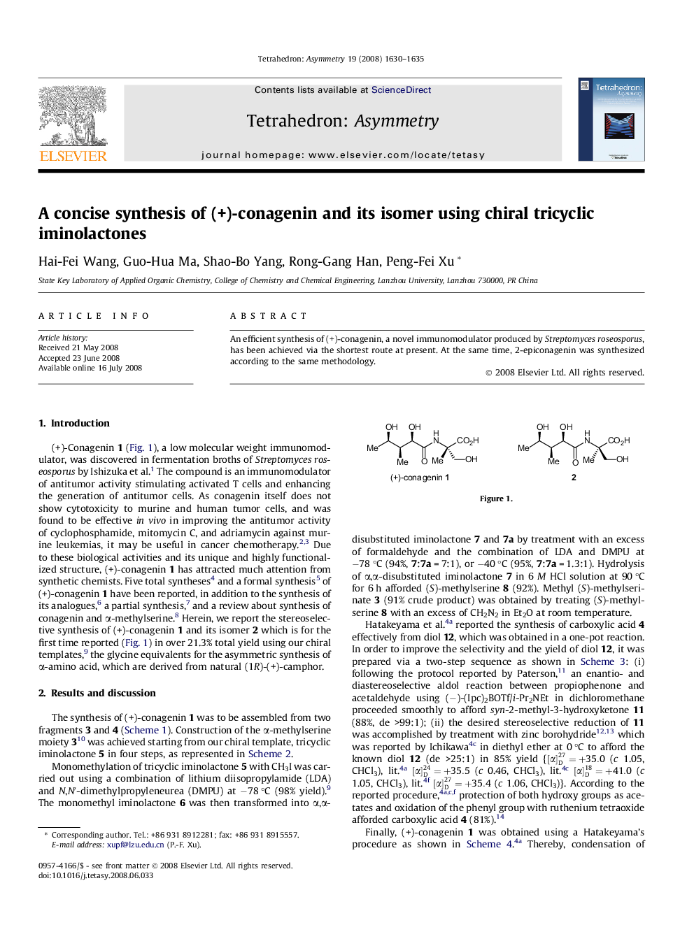 A concise synthesis of (+)-conagenin and its isomer using chiral tricyclic iminolactones