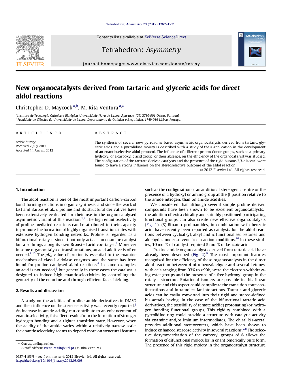 New organocatalysts derived from tartaric and glyceric acids for direct aldol reactions