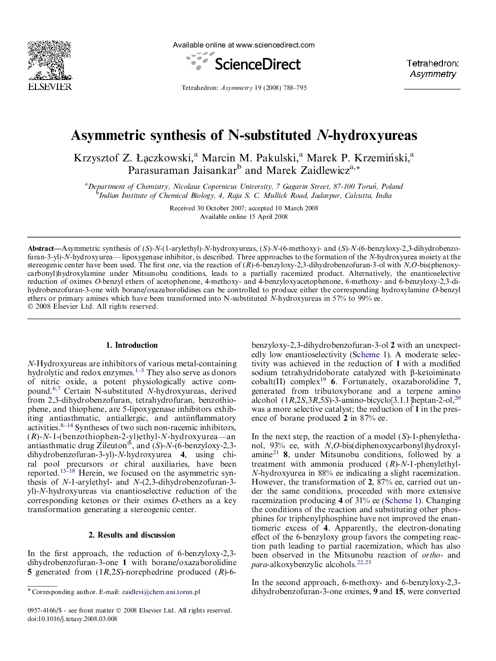 Asymmetric synthesis of N-substituted N-hydroxyureas