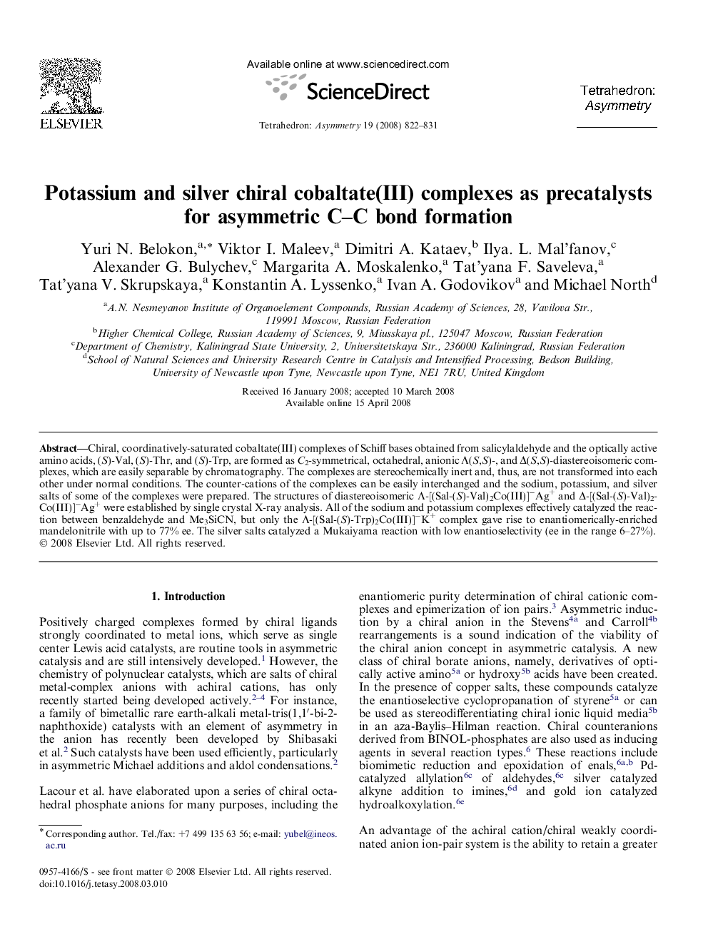 Potassium and silver chiral cobaltate(III) complexes as precatalysts for asymmetric C–C bond formation