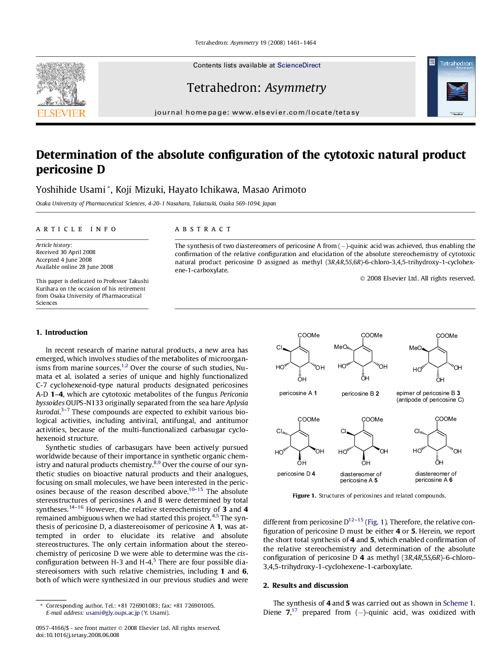Determination of the absolute configuration of the cytotoxic natural product pericosine D