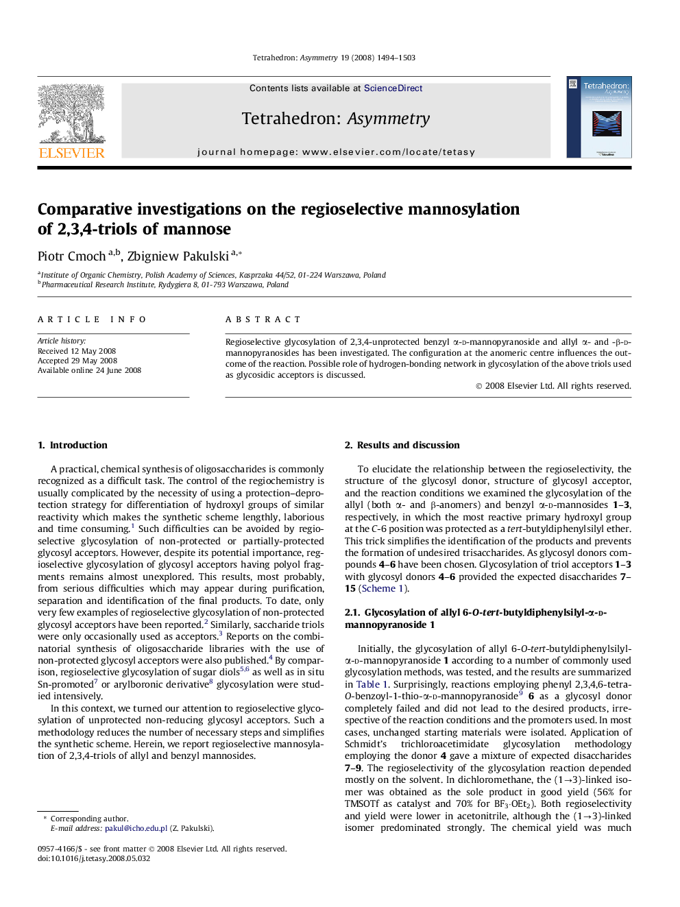 Comparative investigations on the regioselective mannosylation of 2,3,4-triols of mannose