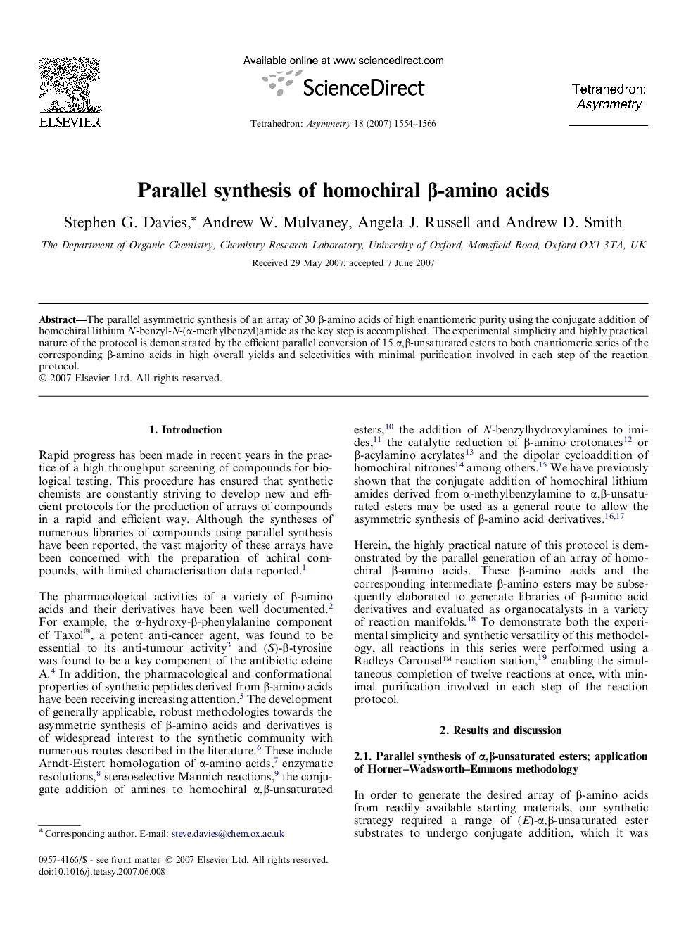 Parallel synthesis of homochiral β-amino acids