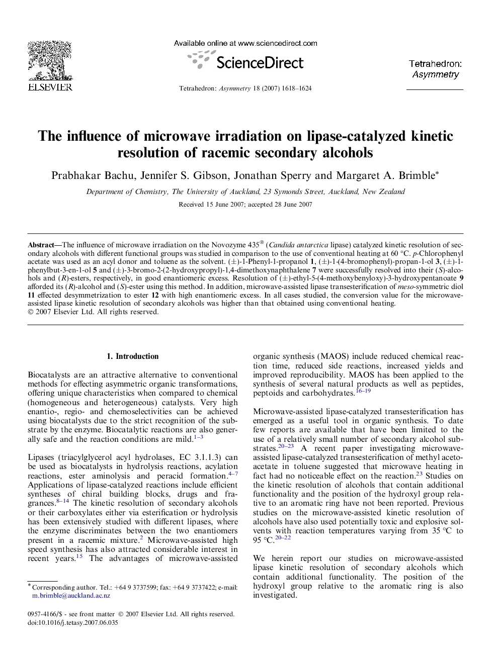 The influence of microwave irradiation on lipase-catalyzed kinetic resolution of racemic secondary alcohols
