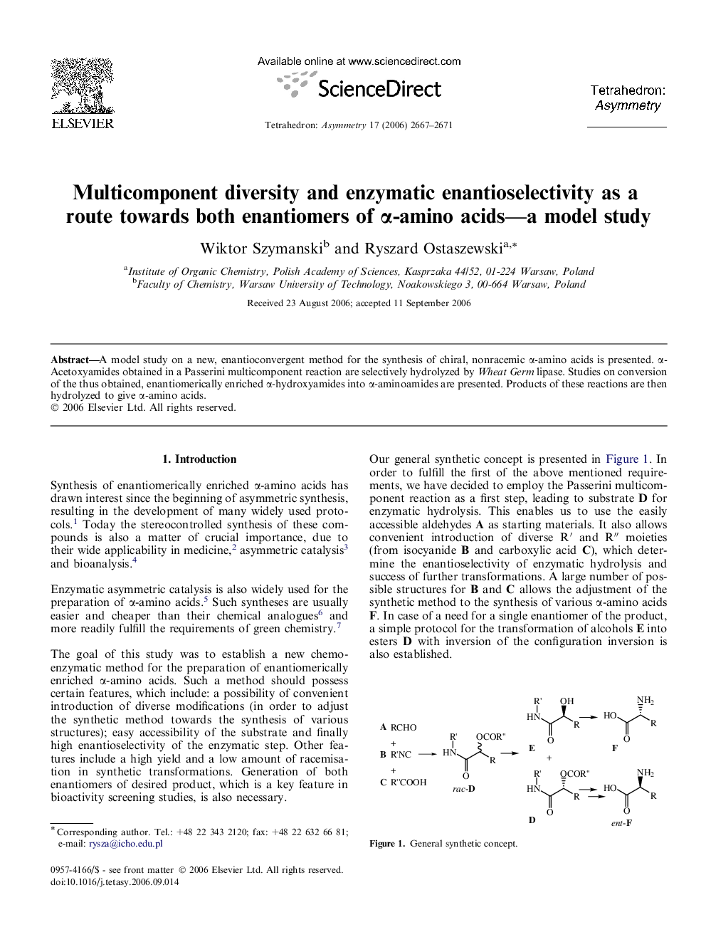 Multicomponent diversity and enzymatic enantioselectivity as a route towards both enantiomers of α-amino acids—a model study