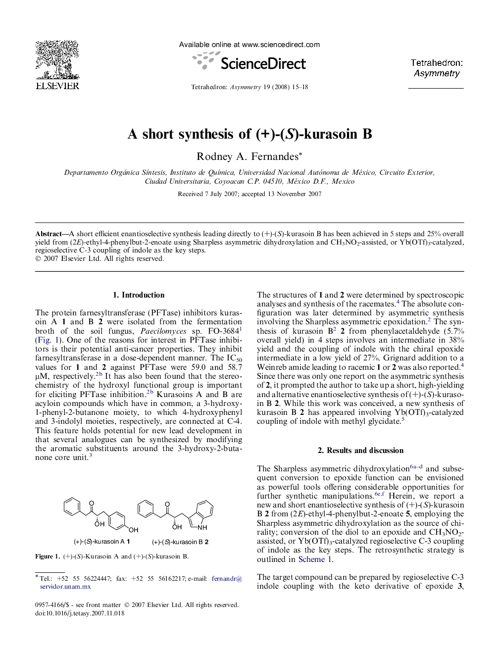 A short synthesis of (+)-(S)-kurasoin B