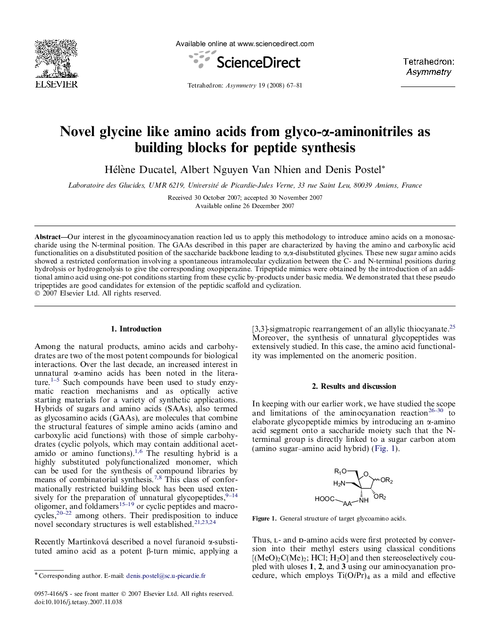 Novel glycine like amino acids from glyco-α-aminonitriles as building blocks for peptide synthesis