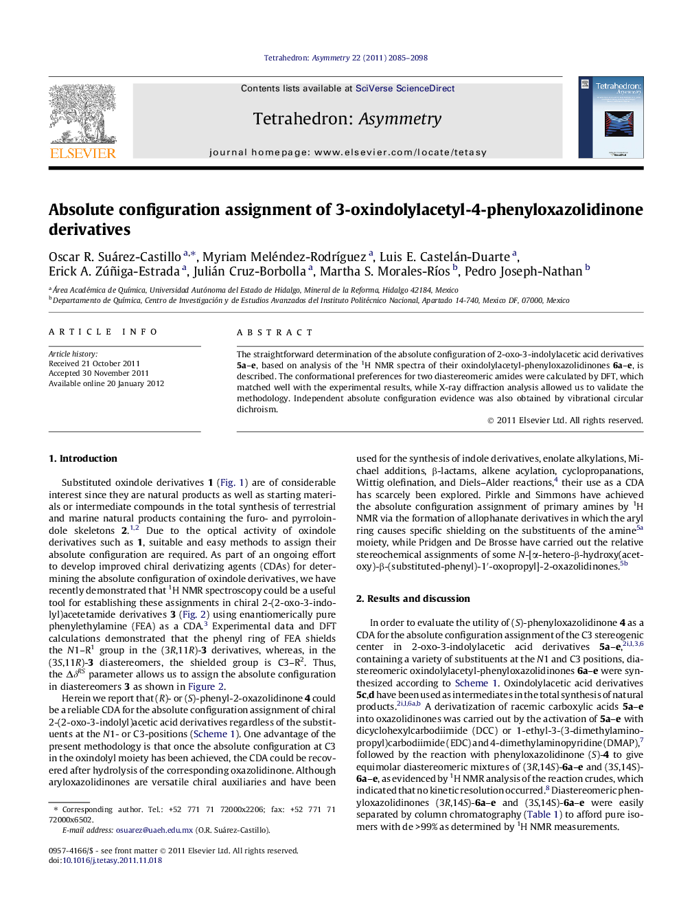 Absolute configuration assignment of 3-oxindolylacetyl-4-phenyloxazolidinone derivatives