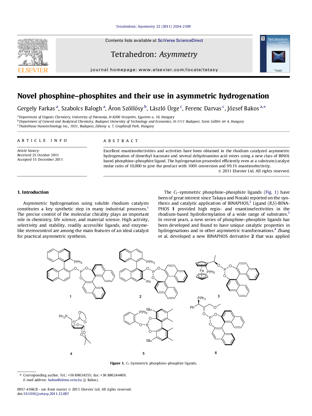 Novel phosphine–phosphites and their use in asymmetric hydrogenation
