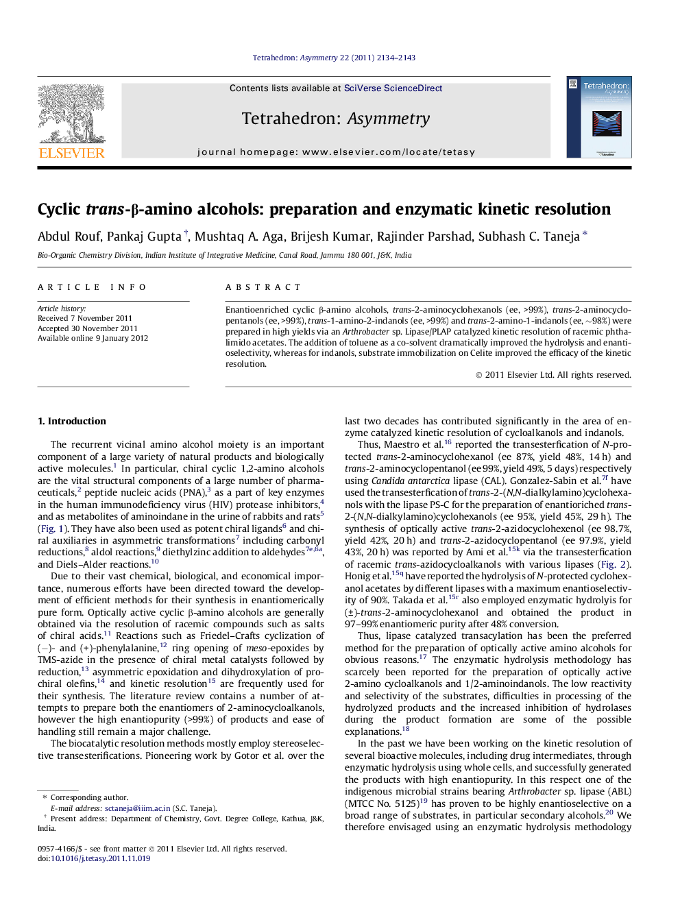 Cyclic trans-β-amino alcohols: preparation and enzymatic kinetic resolution