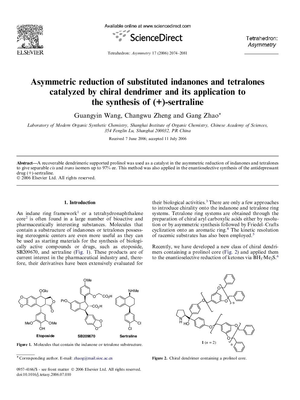 Asymmetric reduction of substituted indanones and tetralones catalyzed by chiral dendrimer and its application to the synthesis of (+)-sertraline