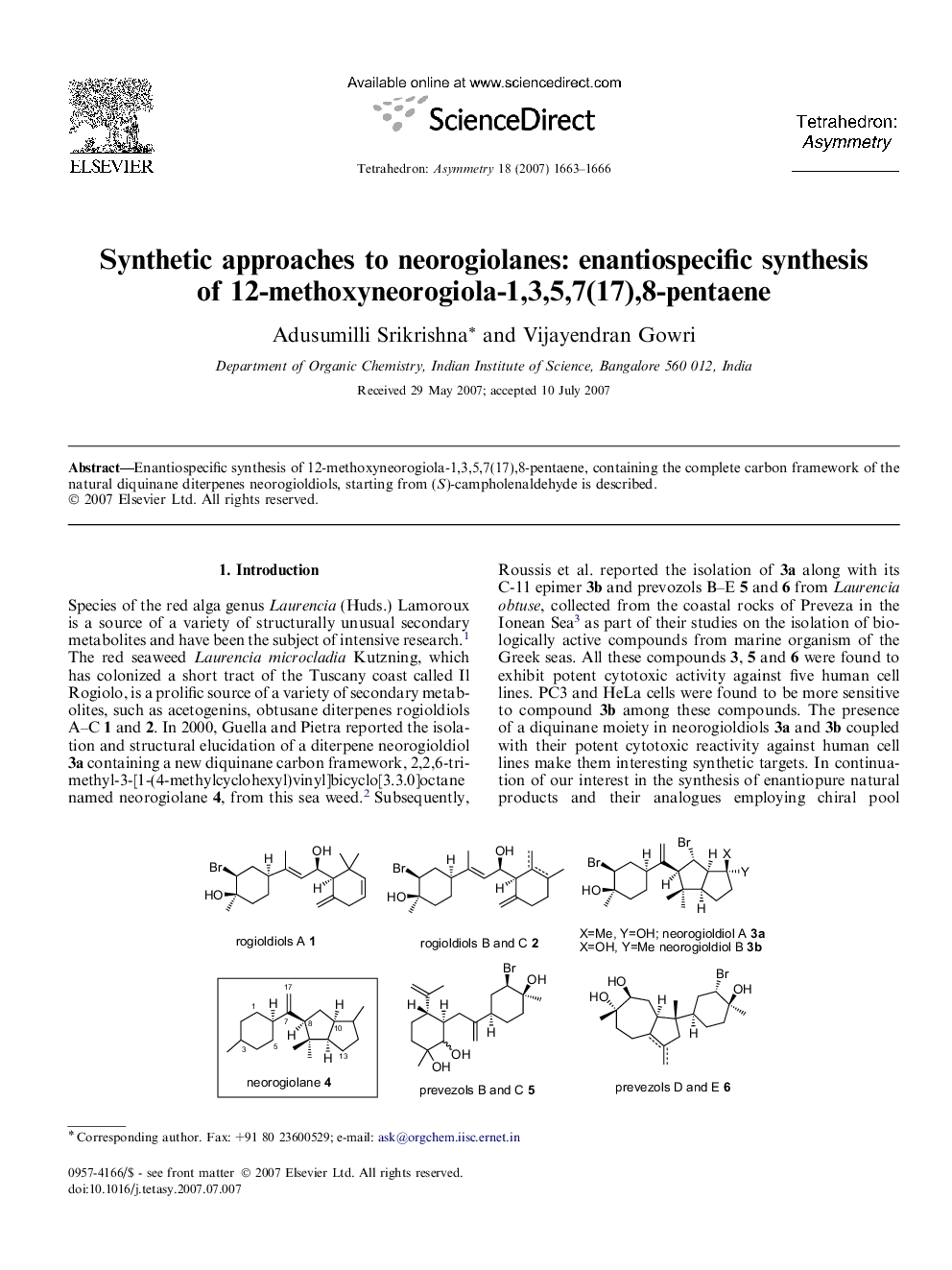 Synthetic approaches to neorogiolanes: enantiospecific synthesis of 12-methoxyneorogiola-1,3,5,7(17),8-pentaene
